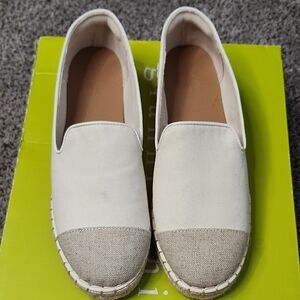 Women's Canvas Slip-On Shoes - White and Tan